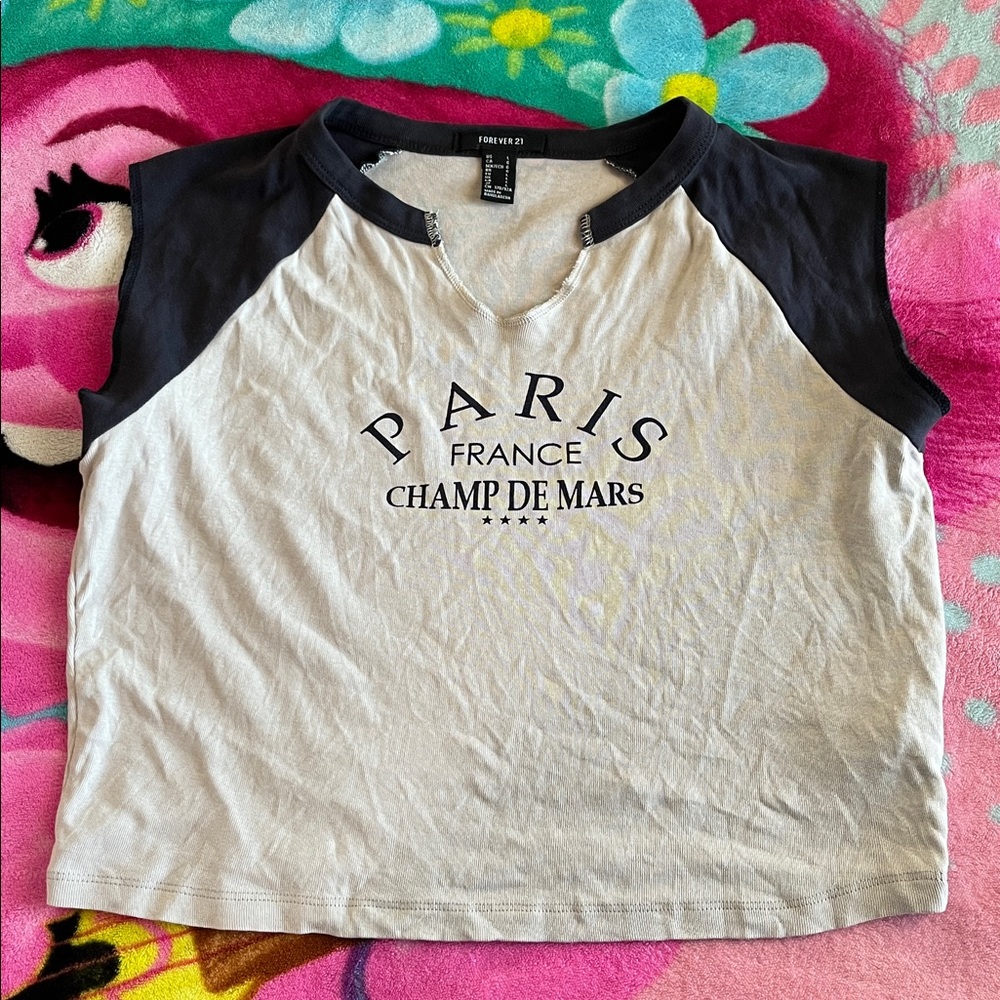 Forever 21 Black and White Paris Graphic Top